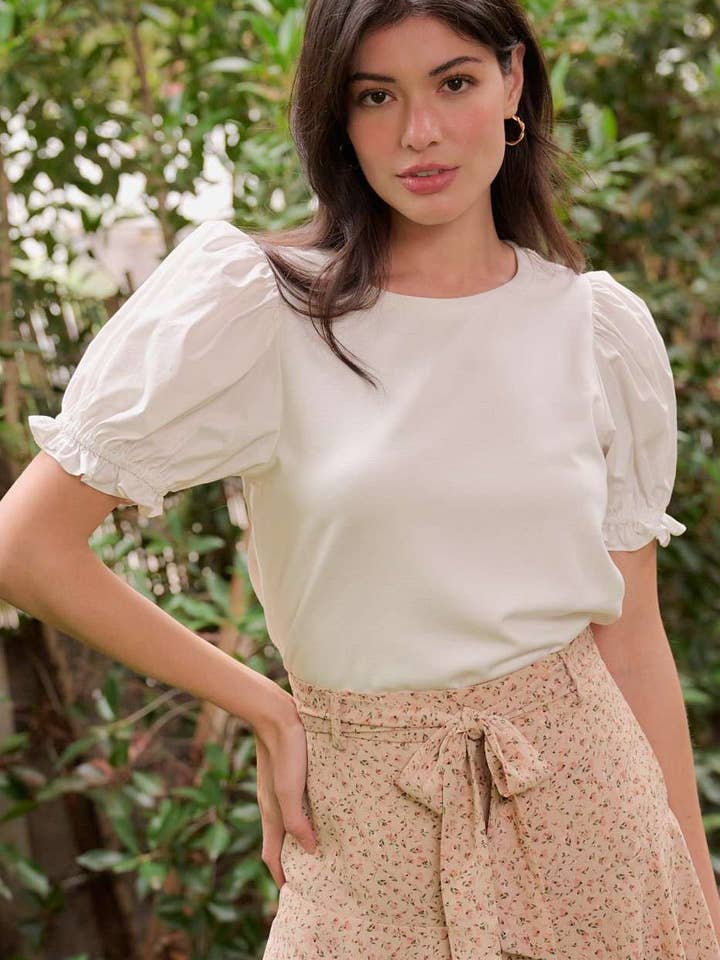 TOP DE MALHA DE MANGA FOLHADA MIX MEDIA RUFFLE por atacado de mittoshop