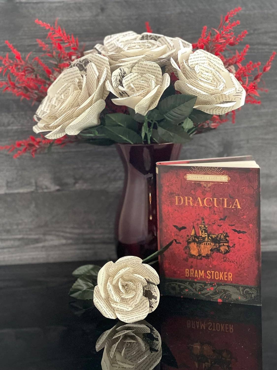 Literary Blooms – wholesale Artificial flowers – Handmade Dracula Paper Flowers–Roses made from Upcycled Book11