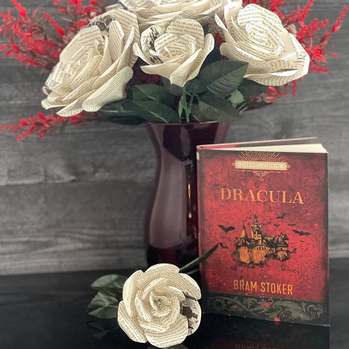 Literary Blooms – wholesale Artificial flowers – Handmade Dracula Paper Flowers–Roses made from Upcycled Book11