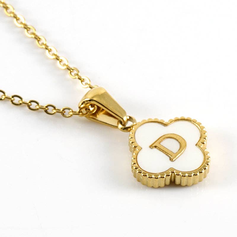Mio Queena - Wholesale Pendant/Charm Necklace - Clover Shell Initial Charm 18K Golden S.Steel Necklace - FGS3