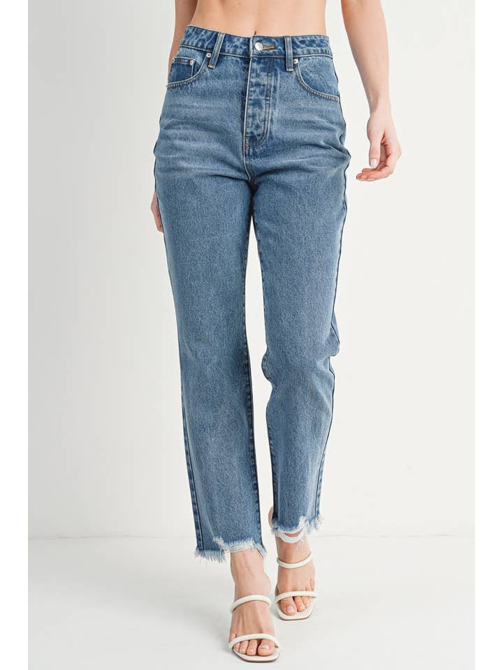 Bluivy - Wholesale Jeans - Women's - HIGH RISE STRAIGHT LEG DISTRESSED RAW HEM JEANS13