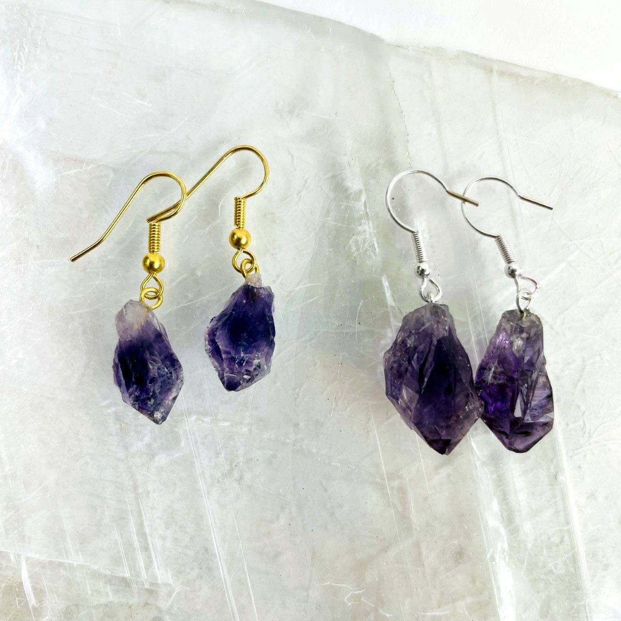 Rock Paradise - Wholesale Dangle Earrings - Crystal Point Earrings - Amethyst / Citrine / Clear Crystal points - Gold or Silver Bail (8BROWNSHELF)4
