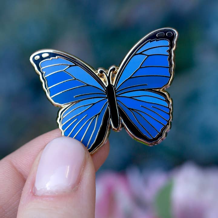 Botanical Bright - Wholesale Lapel Pin/Button - Blue Morpho Butterfly Enamel Pin