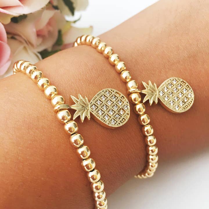 Evileyefavor - Venta al por mayor Pulseras de abalorios/colgantes - Pulsera con dijes de piña, pulsera de cuentas de oro, joyería de verano