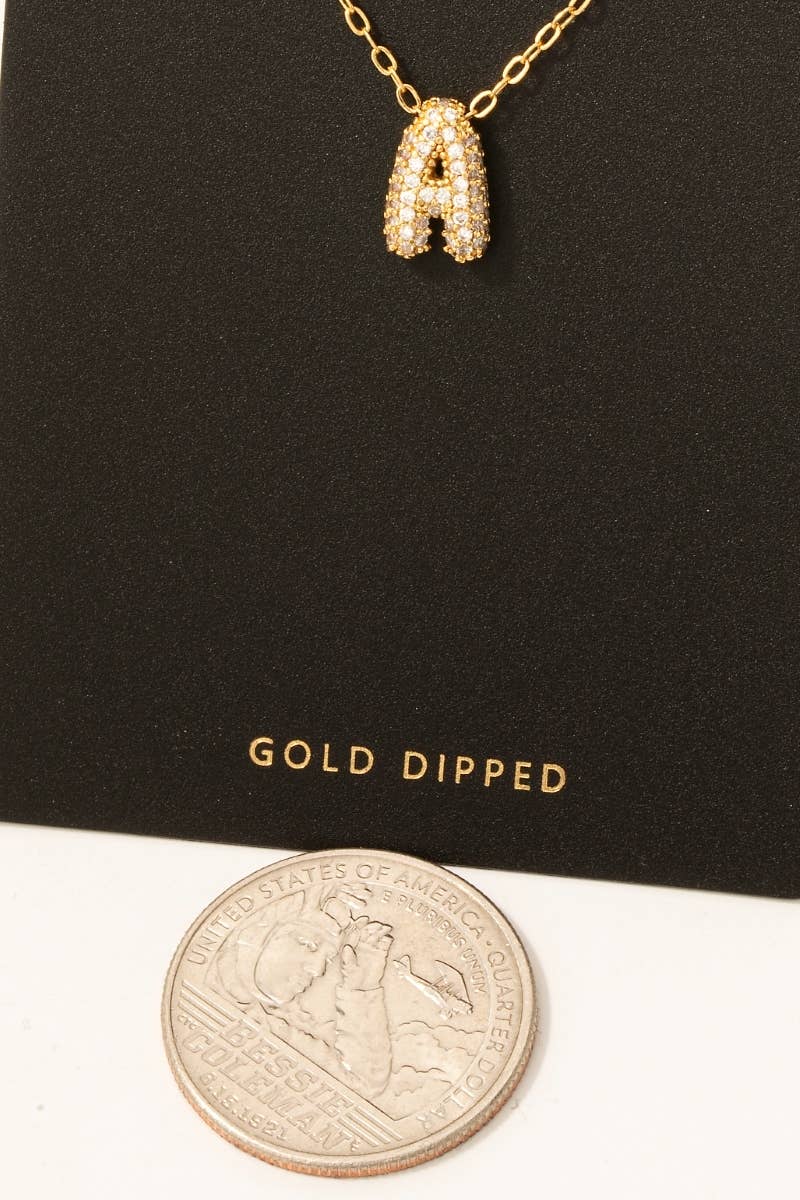 Fame Accessories - Wholesale Pendant/Charm Necklace - Gold Dipped Cz Pave Bubble Letter Pendant Necklace2