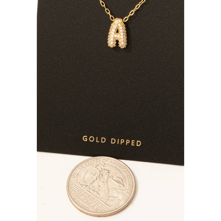 Fame Accessories - Wholesale Pendant/Charm Necklace - Gold Dipped Cz Pave Bubble Letter Pendant Necklace2