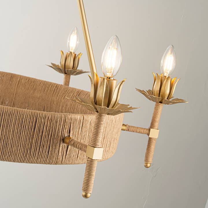 ELE Light & Decor - Wholesale Chandelier/Hanging Light - Aleena 6-Light Gold Farmhouse Woven Wagon Wheel Chandelier8