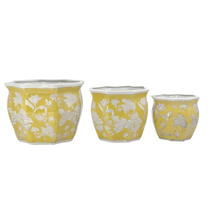 Galt International Company - Wholesale Plant Pot - Set of 3 - 7.5"/10"/13" Ceramic Chinoiserie Planter Pot Set