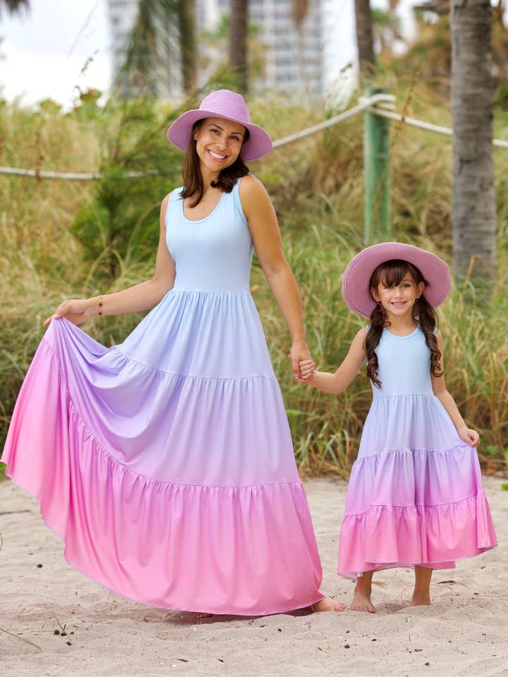 Pink Mommy and Me Pastel Ombre Tiered Maxi Dress for wholesale on Faire