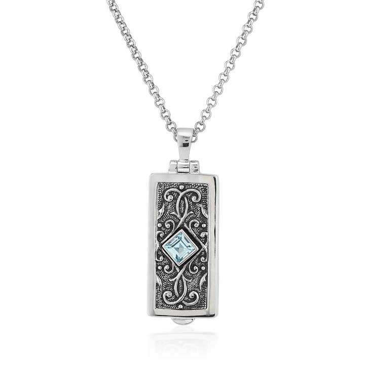 Arabesk rektangulær medaljon i blå topas for engroshandel hos Anatoli Jewelry