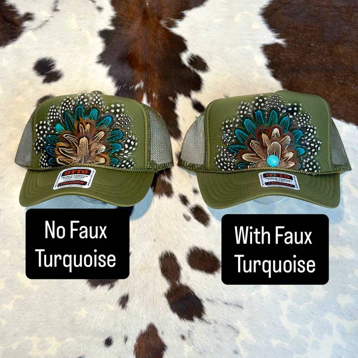 High Ho Silversmithing - Wholesale Trucker Hat - Women's - GREEN FEATHER TRUCKER HAT10