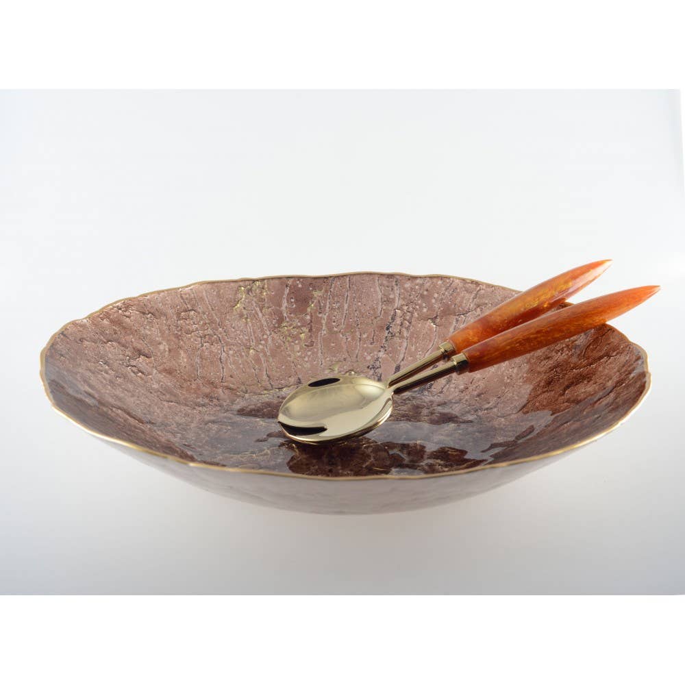 AULICA - Vente Ustensile de service - Couverts à salade or et orange 29cm2
