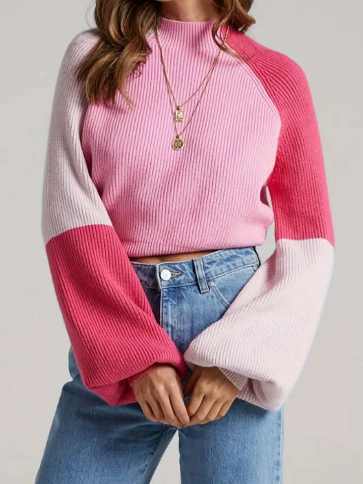 Pull à manches évasées Colorblock pour la vente par Jiawaknitart