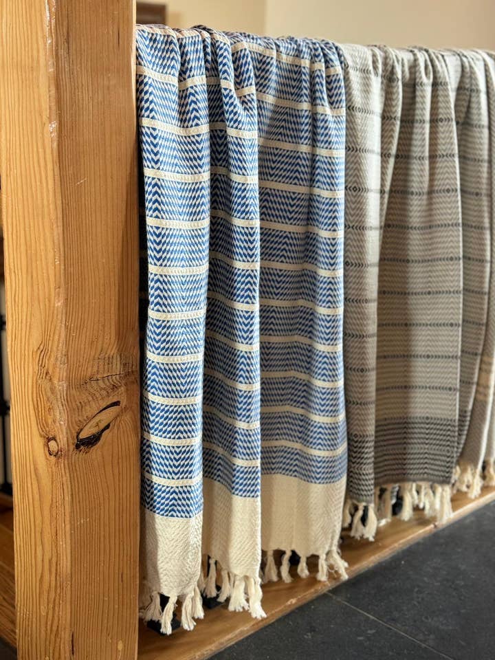 Z Design Blue , Organic Turkish Cotton Bath and Beach Towel for wholesale by Luma Turkish Towels