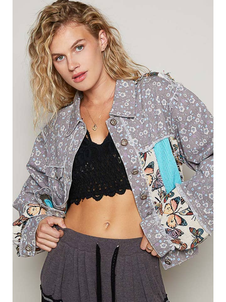 Pol Clothing - Wholesale Denim Jacket - Women's - Vintage wahsed semi cropped denim jacket1