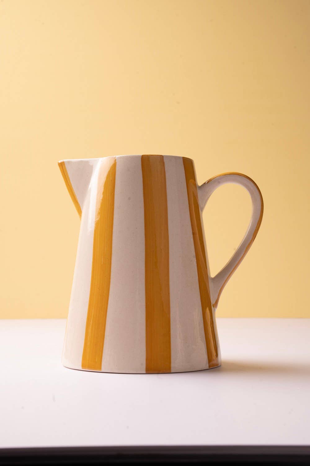 Casa Amarosa - Wholesale Pitcher - Ceramic Stripe Pitcher, yellow- 8.25 x 8.25 x 8 Inches