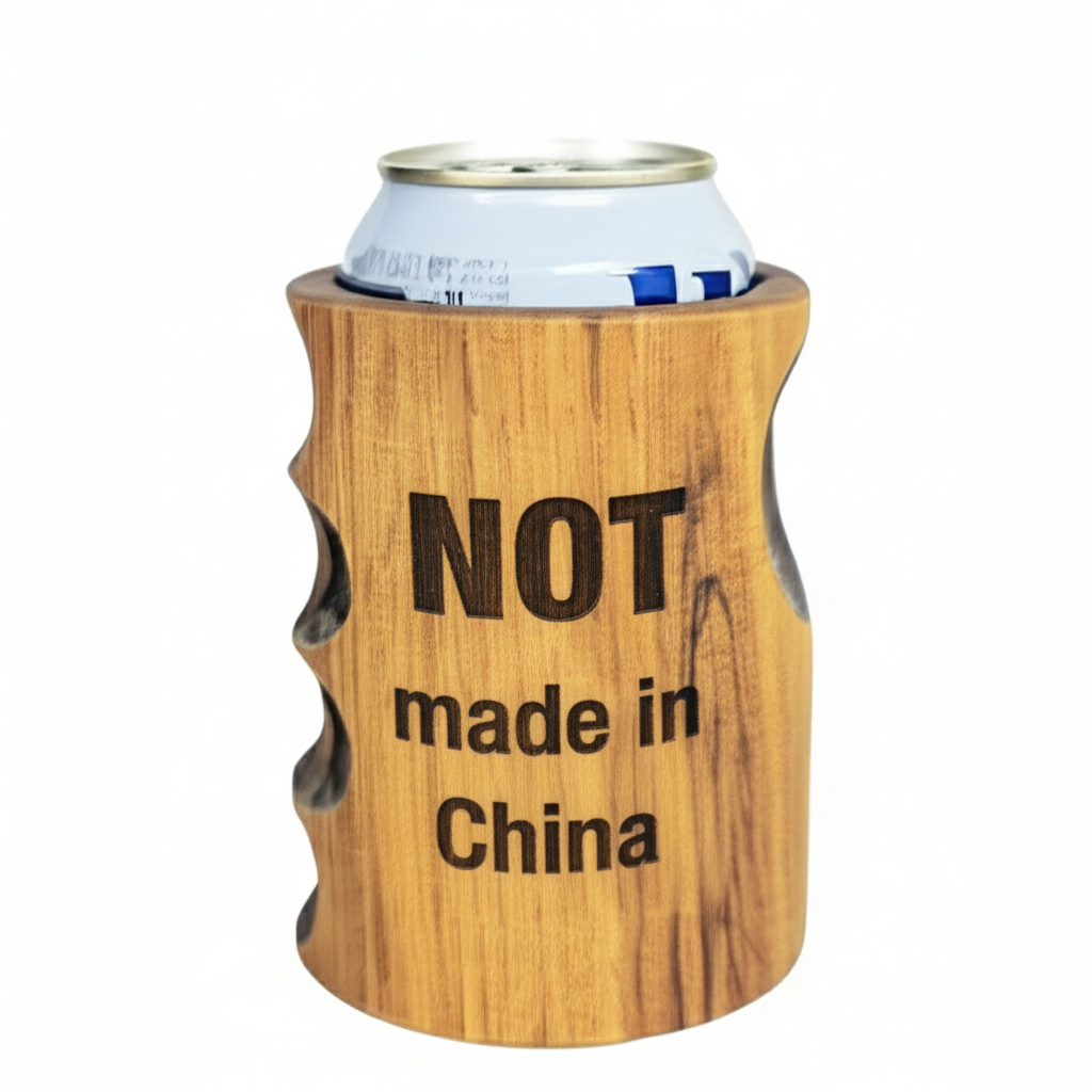 Beer Drinking Accessories - Wholesale Drink Huggers & Koozies - Beer Koozie - Hand Carved Wood - Not Made in China Engraving0