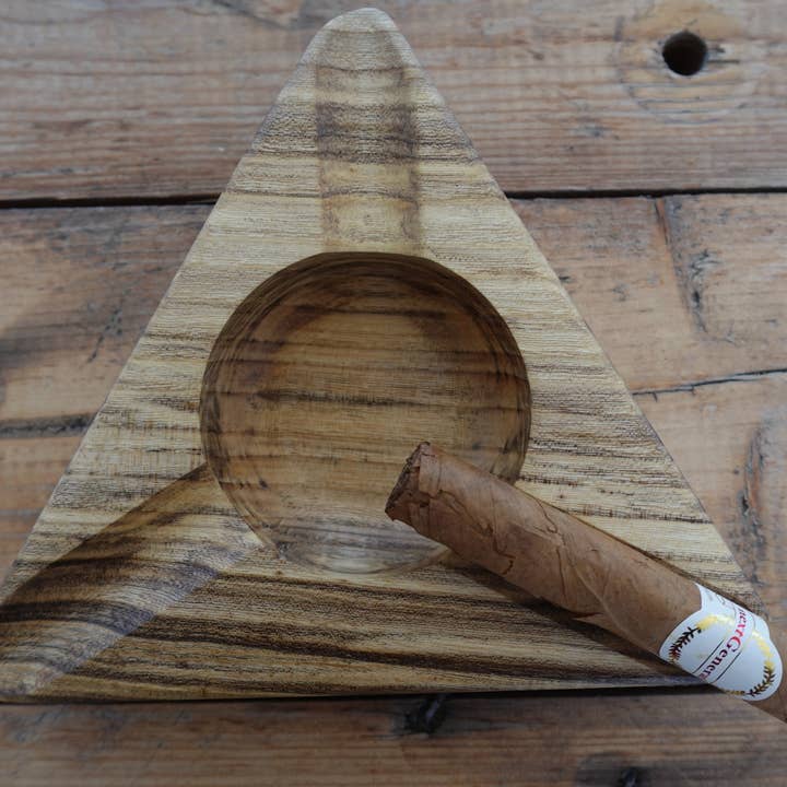 332025A5 Indiana Spalted Ash Triangle Cigar Ashtray for wholesale by The Gant Collective