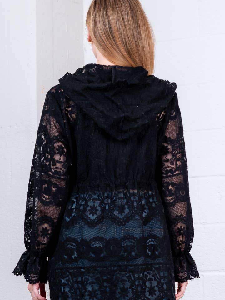 Taelynn - Wholesale Jacket - Women's - HJ75171T-LONG ELASTICIZED HOODED LACE JACKET4