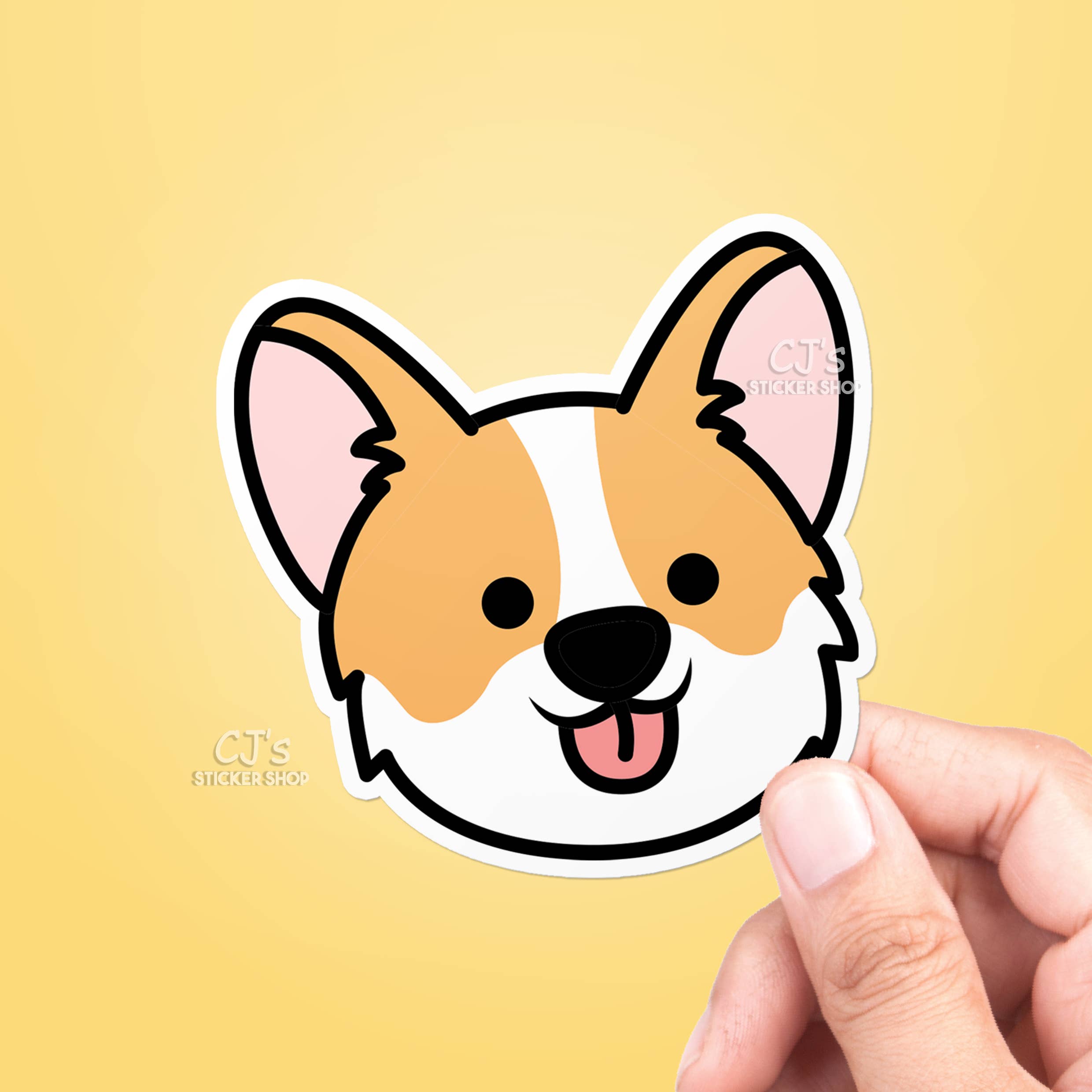 CJ's Sticker Shop – Großhandel Aufkleber – Netter Corgi-Gesichtsaufkleber aus Vinyl