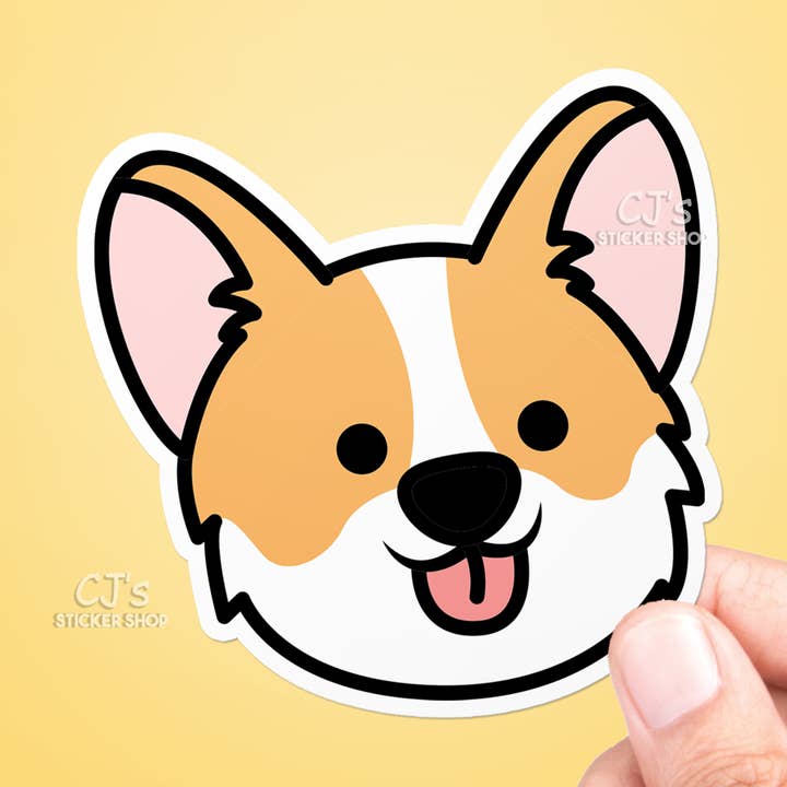 CJ's Sticker Shop – Großhandel Aufkleber – Netter Corgi-Gesichtsaufkleber aus Vinyl0