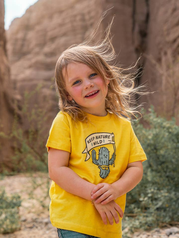 Keep Nature Wild - Wholesale Screen Printed T-Shirt - Unisex - Happy Camper Saguaro Toddler Tee | Mustard