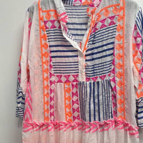 TD2 Italiaanse Ikat Oranje Marineblauwe Katoenen Maxi Jurk LOOWIE voor wholesale door LOOWIE