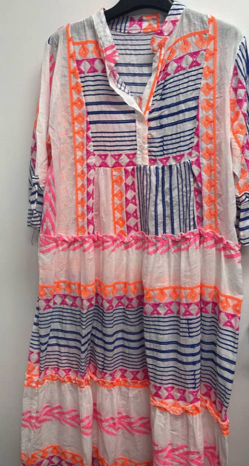 LOOWIE - Wholesale Dress - Women's - TD2 Italian Ikat Orange Navy Cotton Maxi Dress LOOWIE