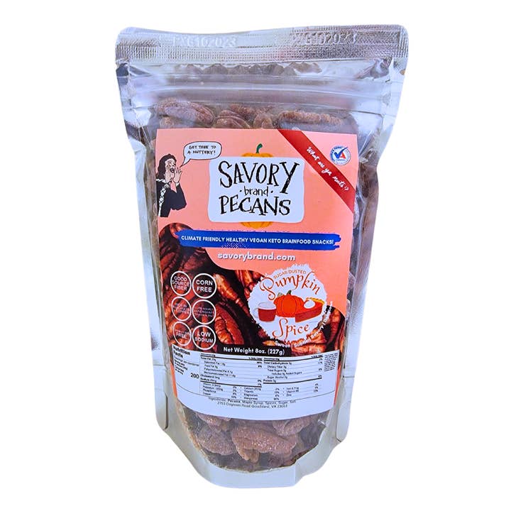 Pumpkin Spice Roasted Pecans for wholesale by Nifty! Nuttery by Savory Pecans