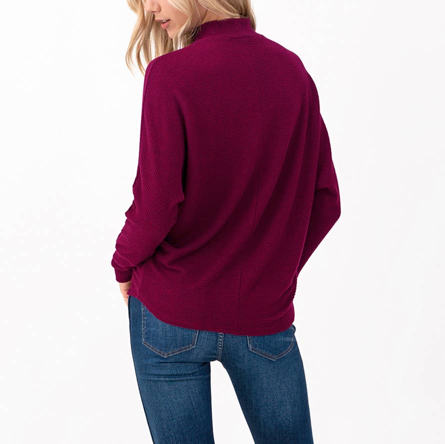 Heimious - Wholesale Knit Top - Women's - Mock Neck Long Dolman Sleeve Ribbed Knit Top, T2614