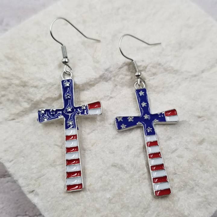 4th of July Cross Patriotic Earrings for wholesale by Treasure Wholesale