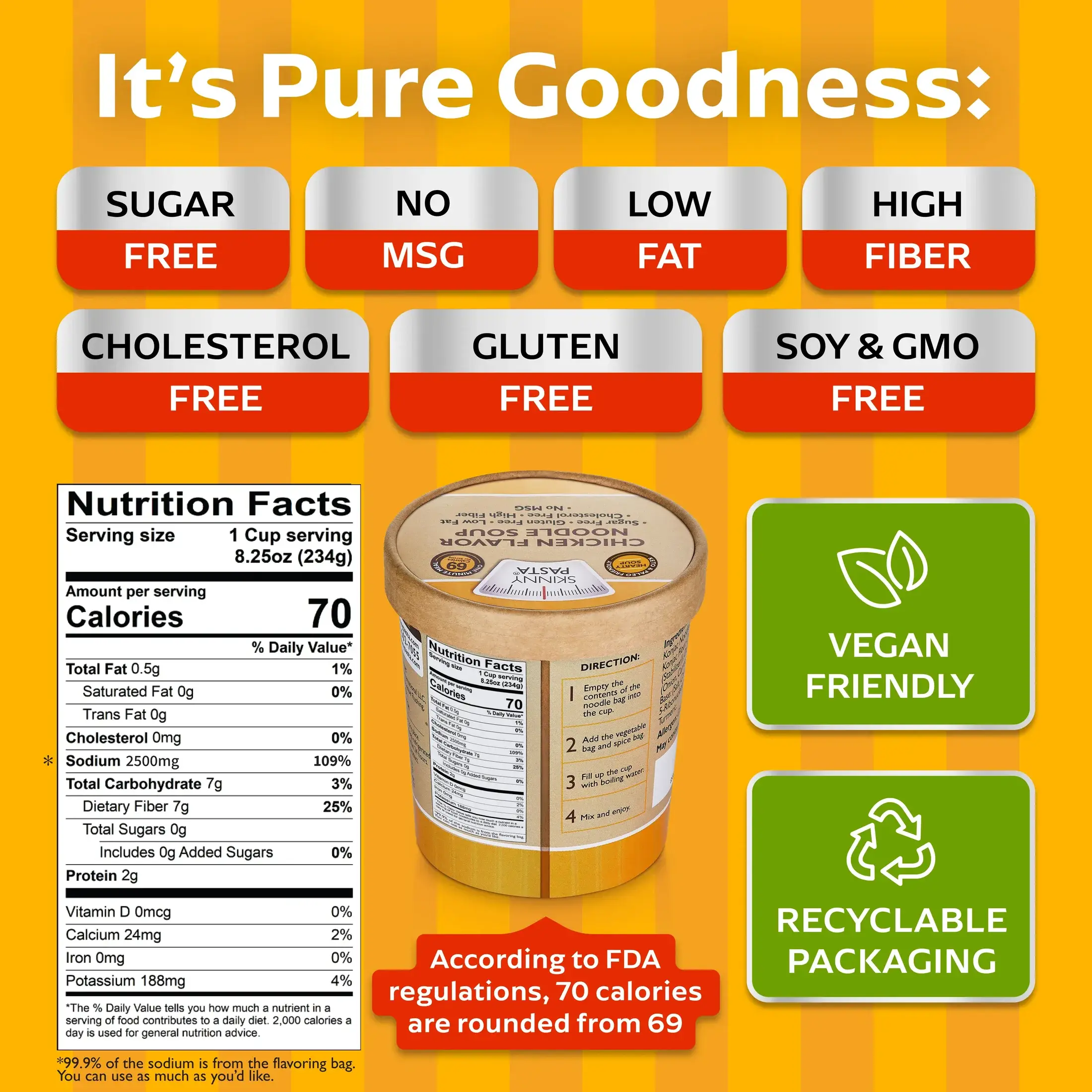 Skinny Pasta - Wholesale Soup - Skinny Pasta - Konjac Chicken Flavor Noodle Cup-A-Soup 6pack4