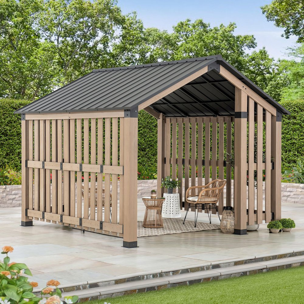 Giniverse108 - Wholesale Outdoor Ornament/Decor - Sienna Outdoor Cedar Wood Framed Hot Tub Gazebo with Steel Hardtop, Matte Black5