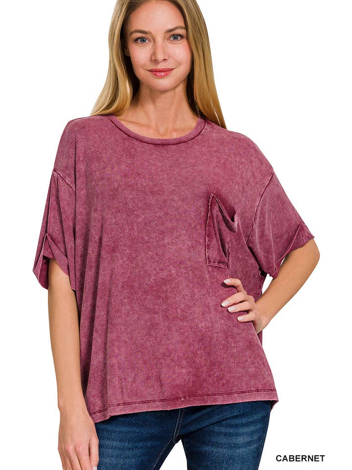 Vanilla Monkey - Vente Haut en maille – femme - Top côtelé à manches courtes et col rond délavé16