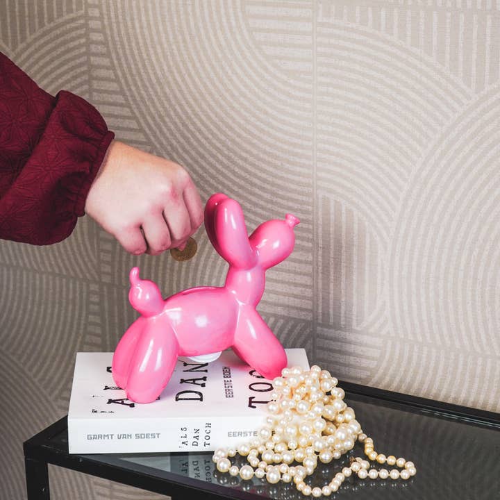 Housevitamin bv - Wholesale Money/Piggy Bank - Ornament- Money Bank Balloon Dog- Neon Pink-17x7x17cm