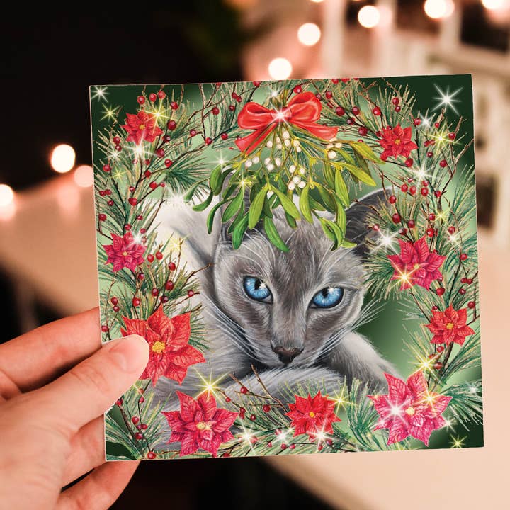 Carte de Noël Chat - Chat siamois pour la vente par Irisha's Card Art
