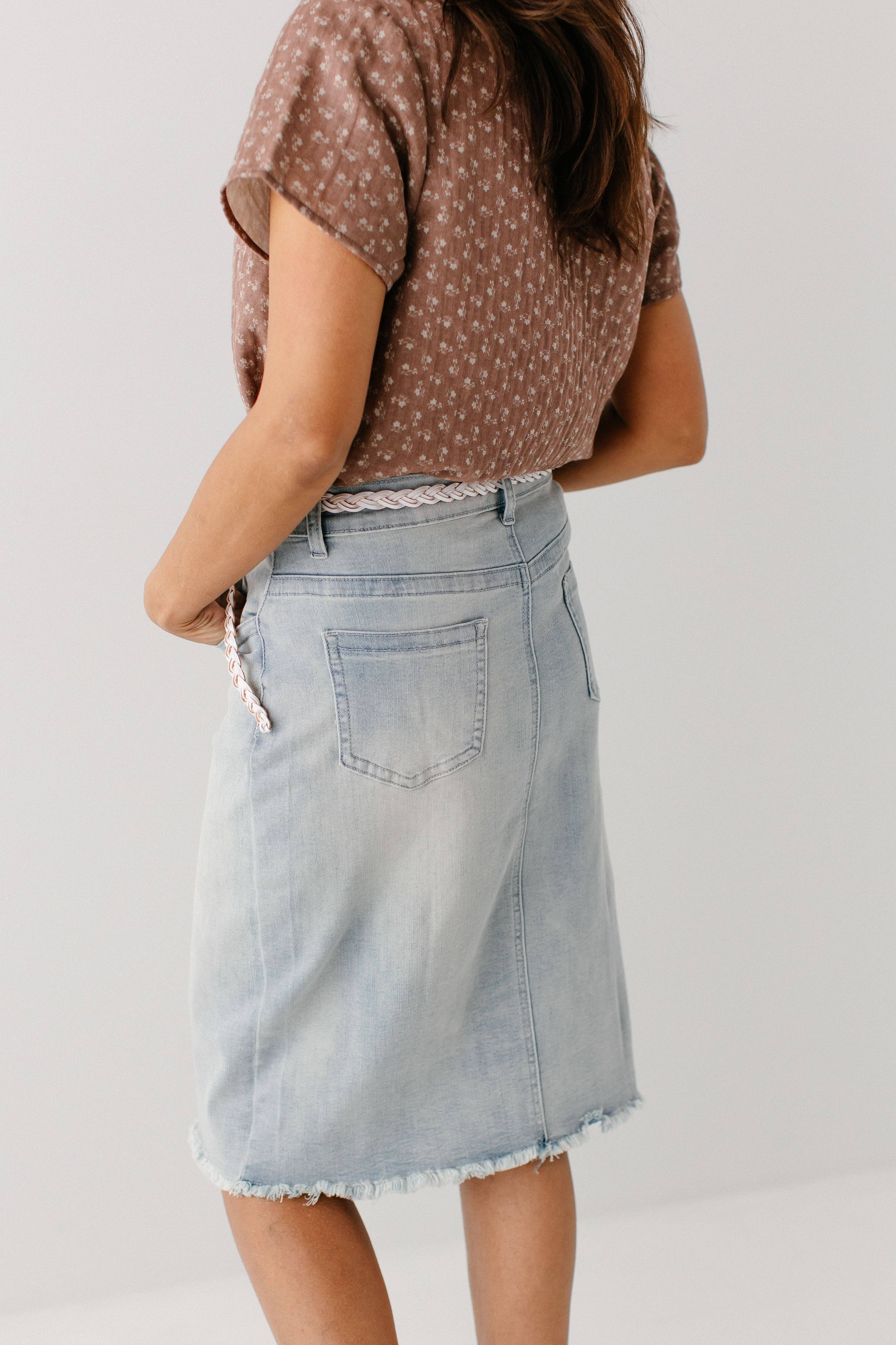 The Main Street Exchange - Wholesale Skirt - Women's - 'Lily' Stretch Denim Knee Length Skirt6