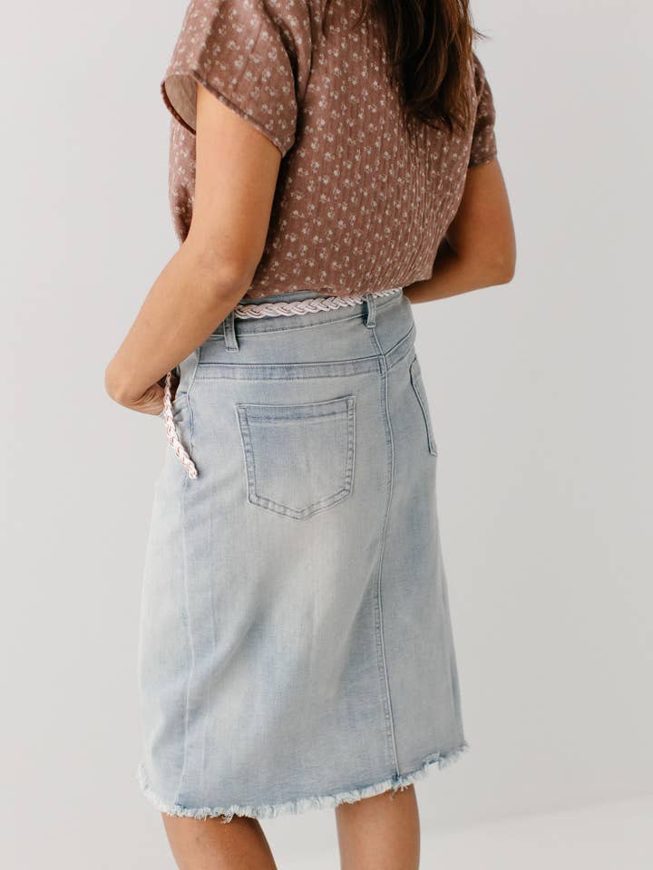 The Main Street Exchange - Wholesale Skirt - Women's - 'Lily' Stretch Denim Knee Length Skirt6