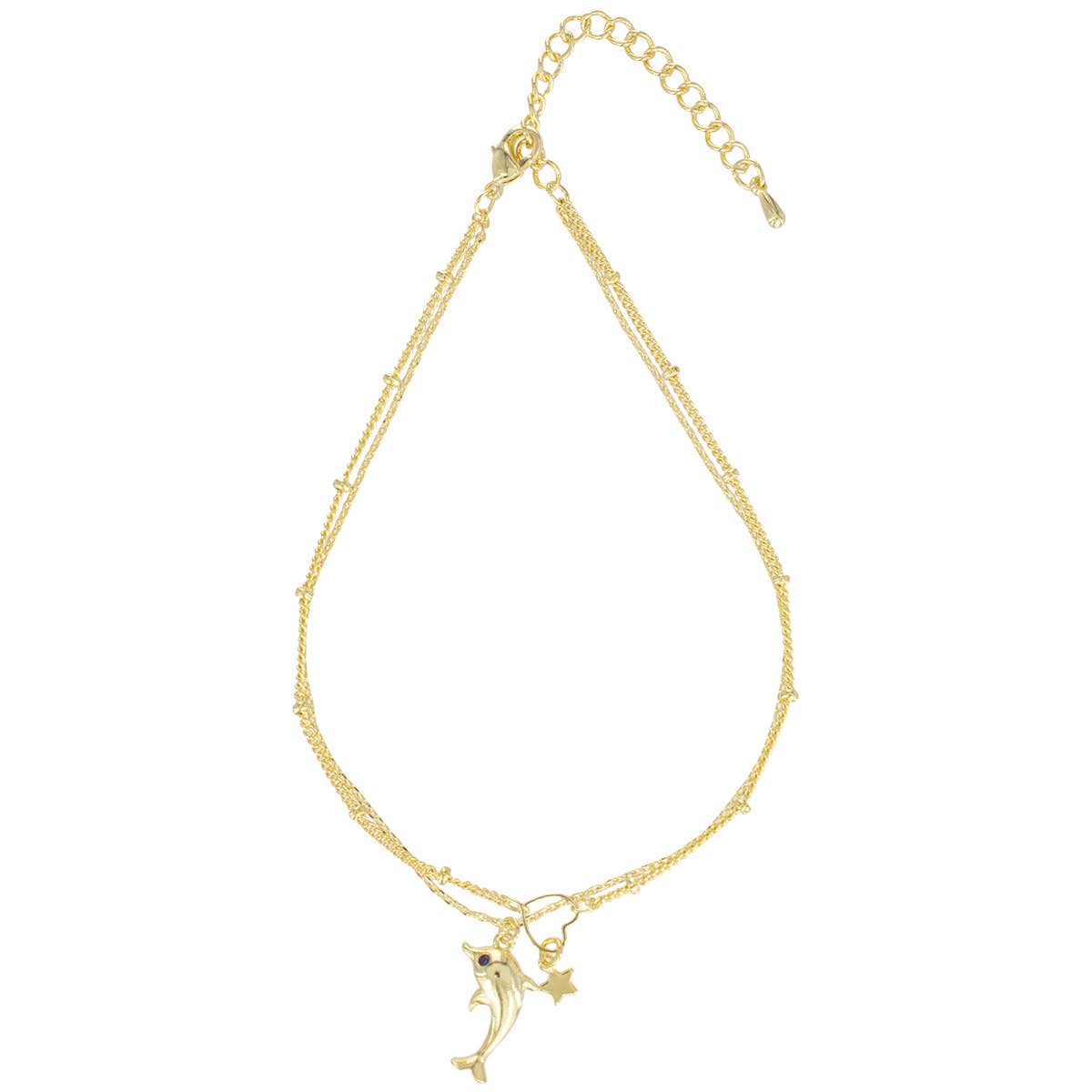 Suzie Q USA - Wholesale Anklet - Dolphin Pendant Cut-out Heart  2 Layer Anklet0