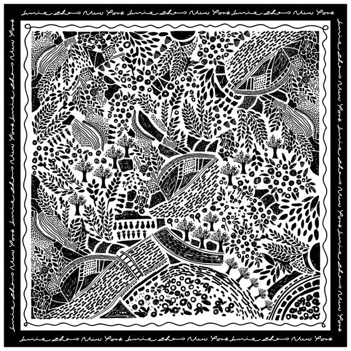 Double Sided Silk Scarf Of Black Garden for wholesale by Jessie Zhao New York