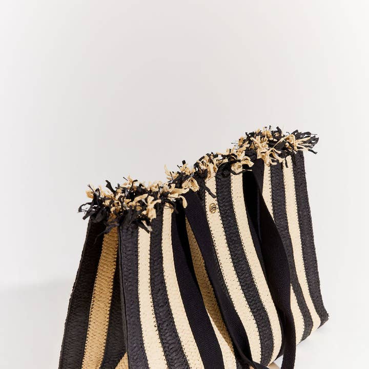 Seaspray Swimwear – Großhandel Strandtaschen – Amy Streifen Tasche in Schwarz und Natur1