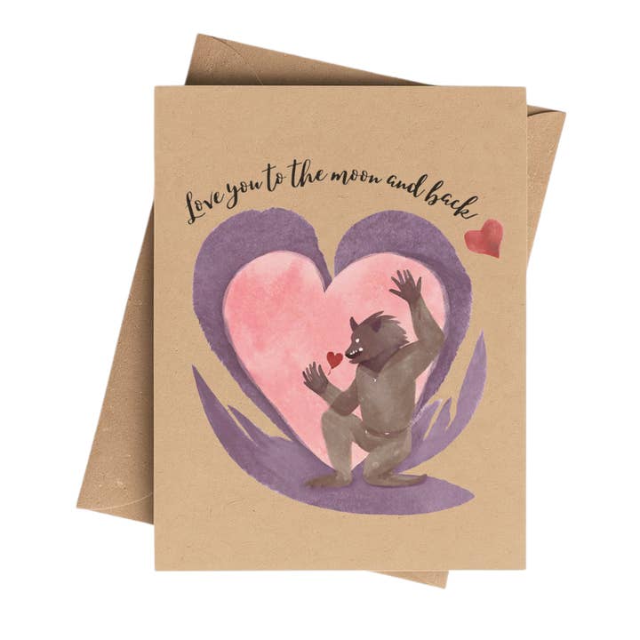 Cryptic Paper Co. - Wholesale Valentine's Day Card - Cute Werewolf Love Card on Brown Kraft Paper Valentine