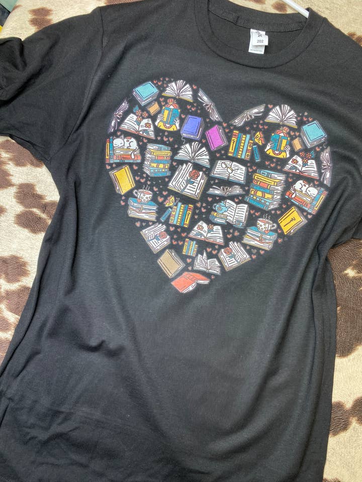 Heart shaped books graphic tee for wholesale by Wild Stella Wholesale