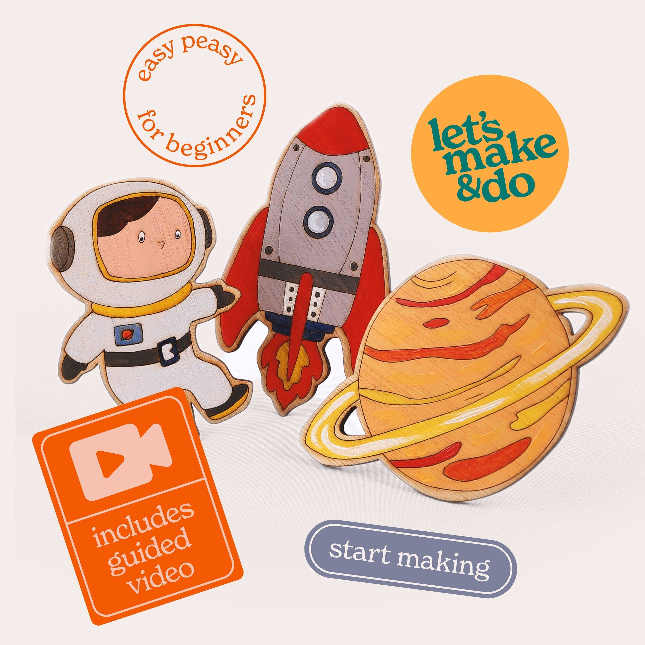 Let's Make & Do – wholesale DIY craft kit – Child – Paint Your Own Wooden Space Explorers Kit1