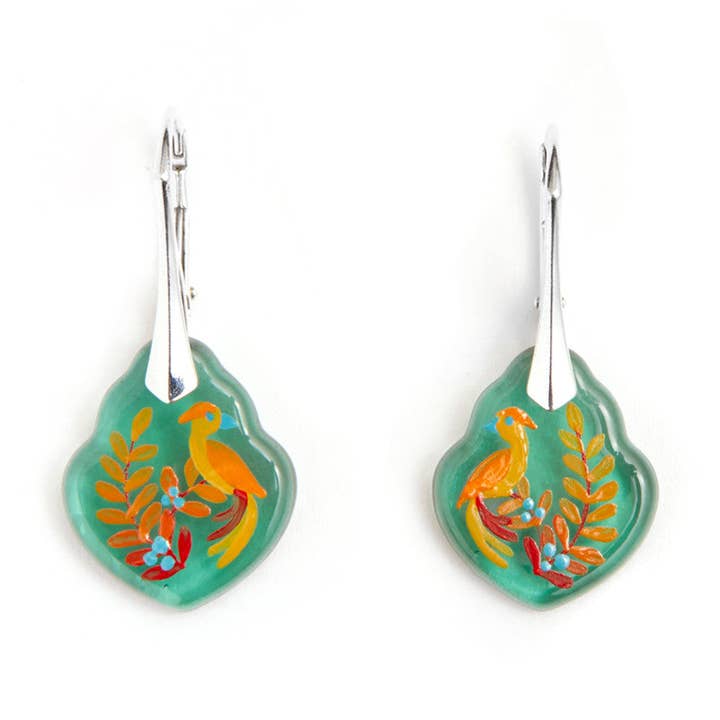 "Song Bird" Hand Decorated Earrings for wholesale by Fenton Glass Jewelry