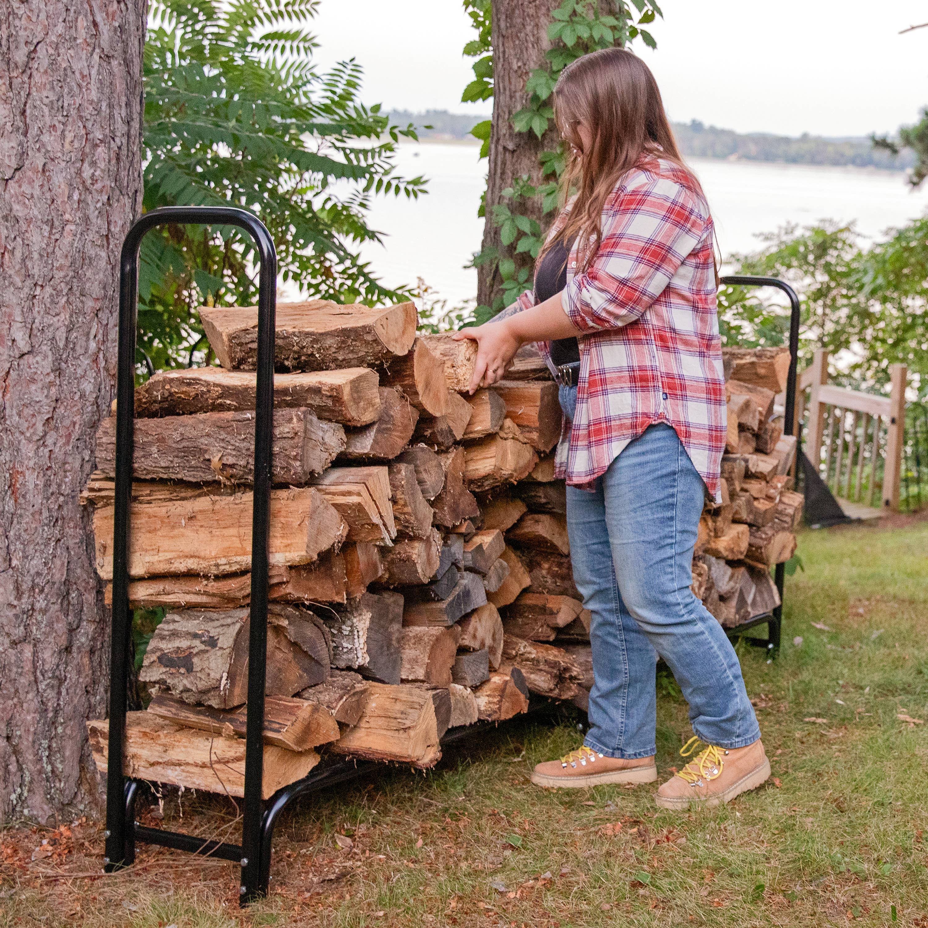 Sunnydaze Decor - Wholesale Fire Pit - 8 ft Steel Indoor/Outdoor Firewood Log Rack - Black8