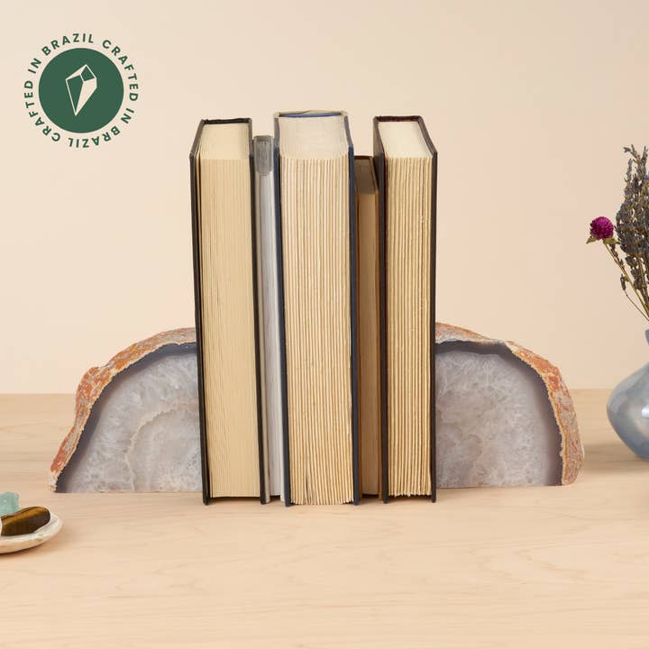Satin Crystal Agate Bookends - Crafted in Brazil for wholesale by GeoCentral