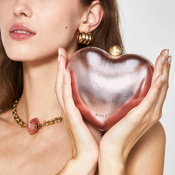 VERA HEART SHAPED CLUTCH METALLIC-N62 for wholesale by NALI'
