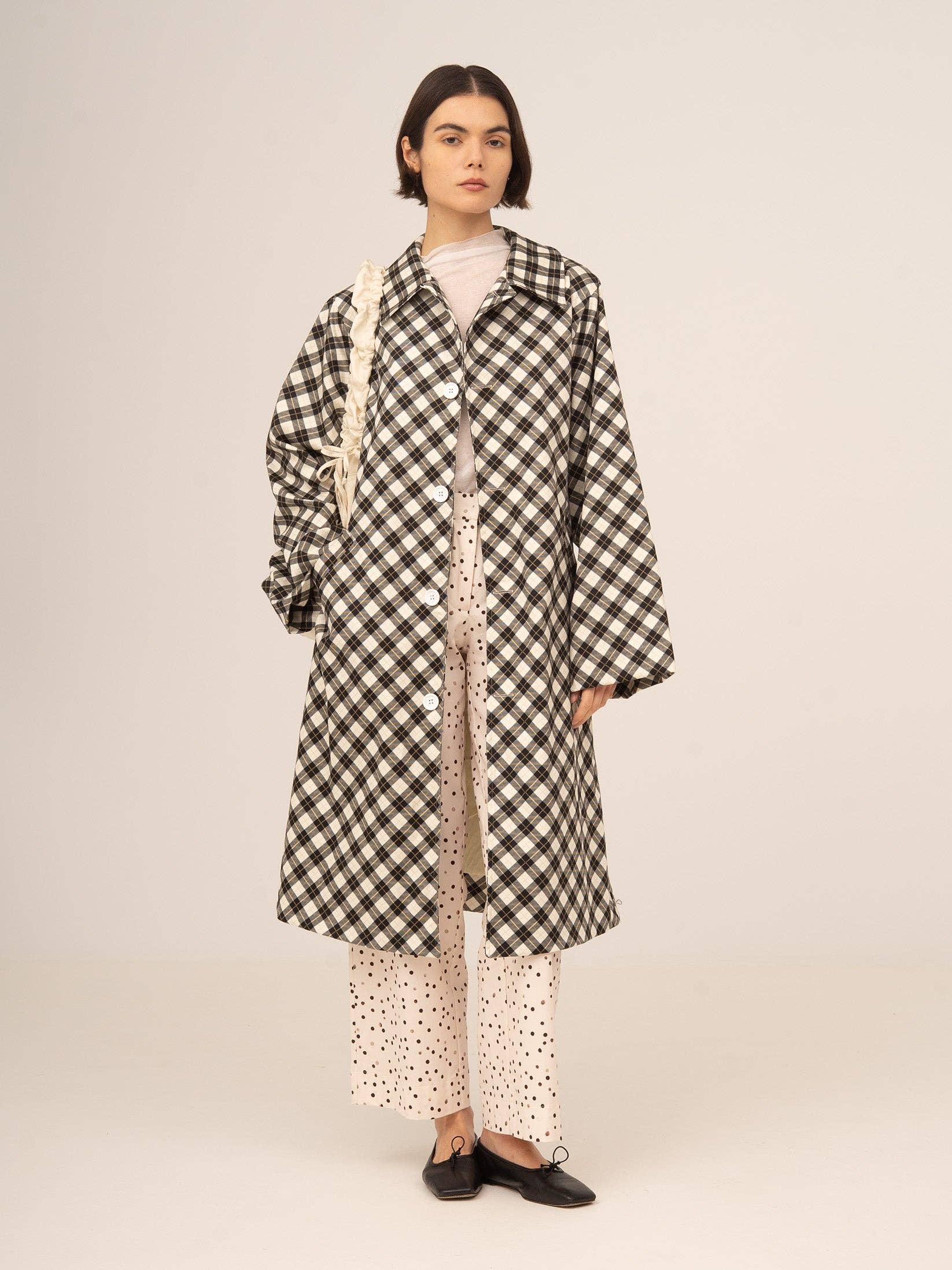 CARMEN SAYS - Wholesale Trench Coat - Women's - Gabardine with Geometric Print Inspired by Classic Betty Argyle