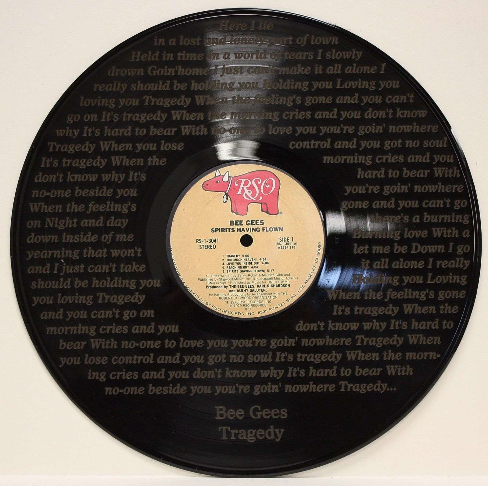 Gold Record Outlet – Großhandel 3D-Wandkunst – Bee Gees Vinyl-Schallplatte, geätzt, mit Künstlerliedern, Lyrics Ltd E, Schwarz0